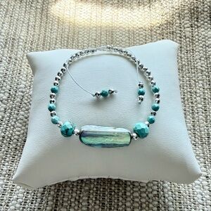 Pita Dewar Iridescent Abalone and Genuine Turquoise Beaded Bracelet